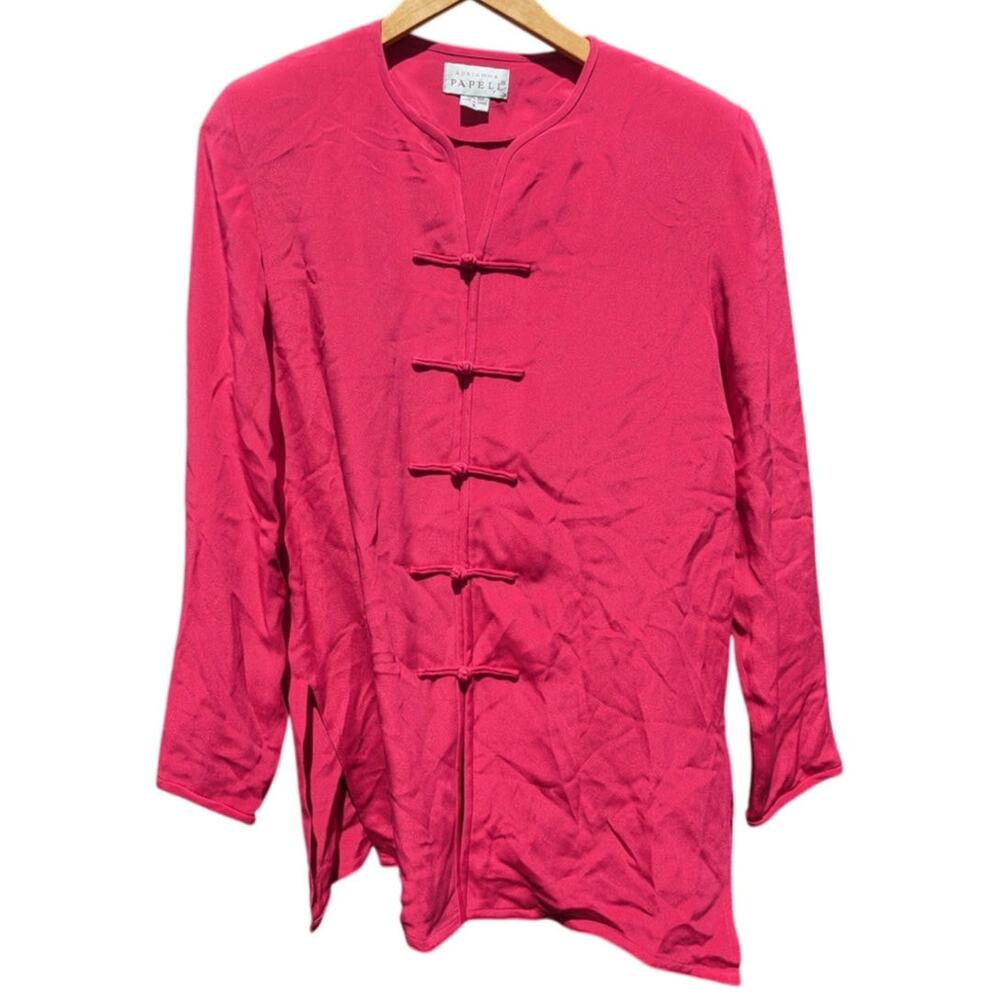 Adriana Papell hot pink hook eye closure blouse women's three quarter sleeve 6